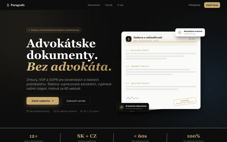 Webová aplikácia Paragrafo: advokátske dokumenty bez advokáta