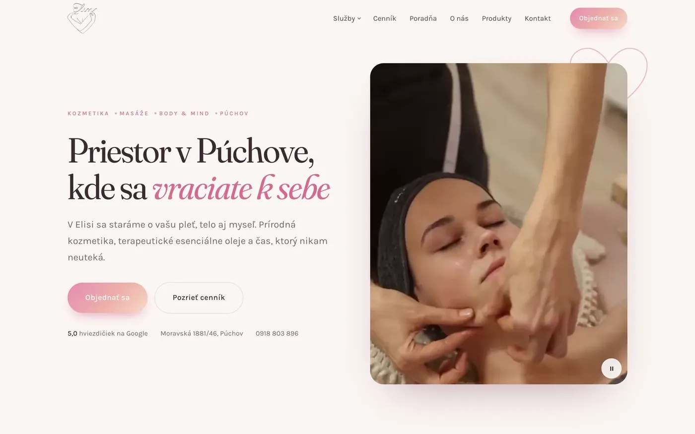 Úvodná obrazovka webu salónu Elisi