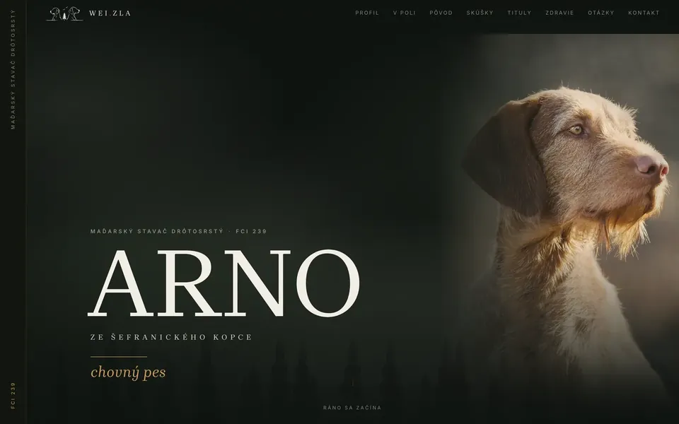 Web WEI.ZLA s fotkou chovného psa Arno